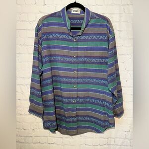Vintage GITANO size XXL embroidered Aztec/Southwestern stripes blue/gray/green